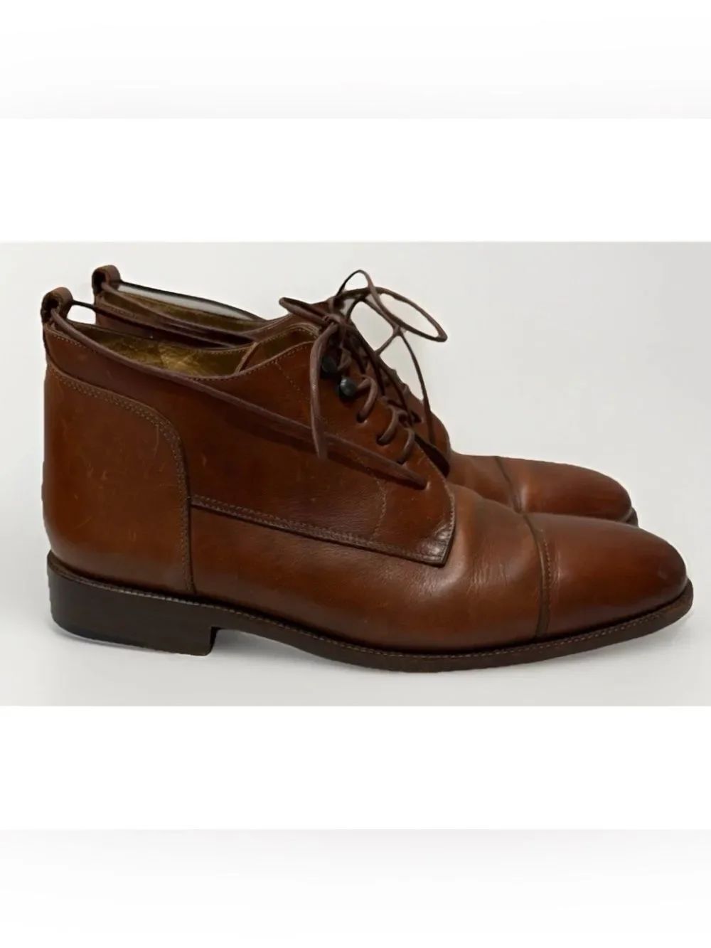Vintage Polo by Ralph Lauren Leather Cap-Toe Chukka Boots in Cognac Size 9D